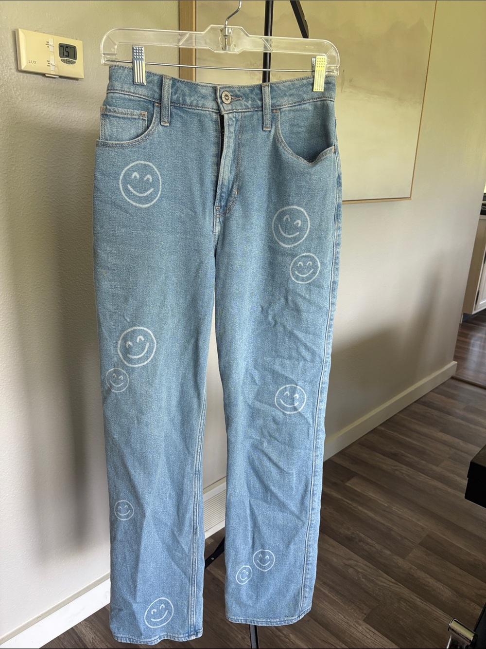 Hollister Light Blue Straight-Leg Jeans with Smiley Print
